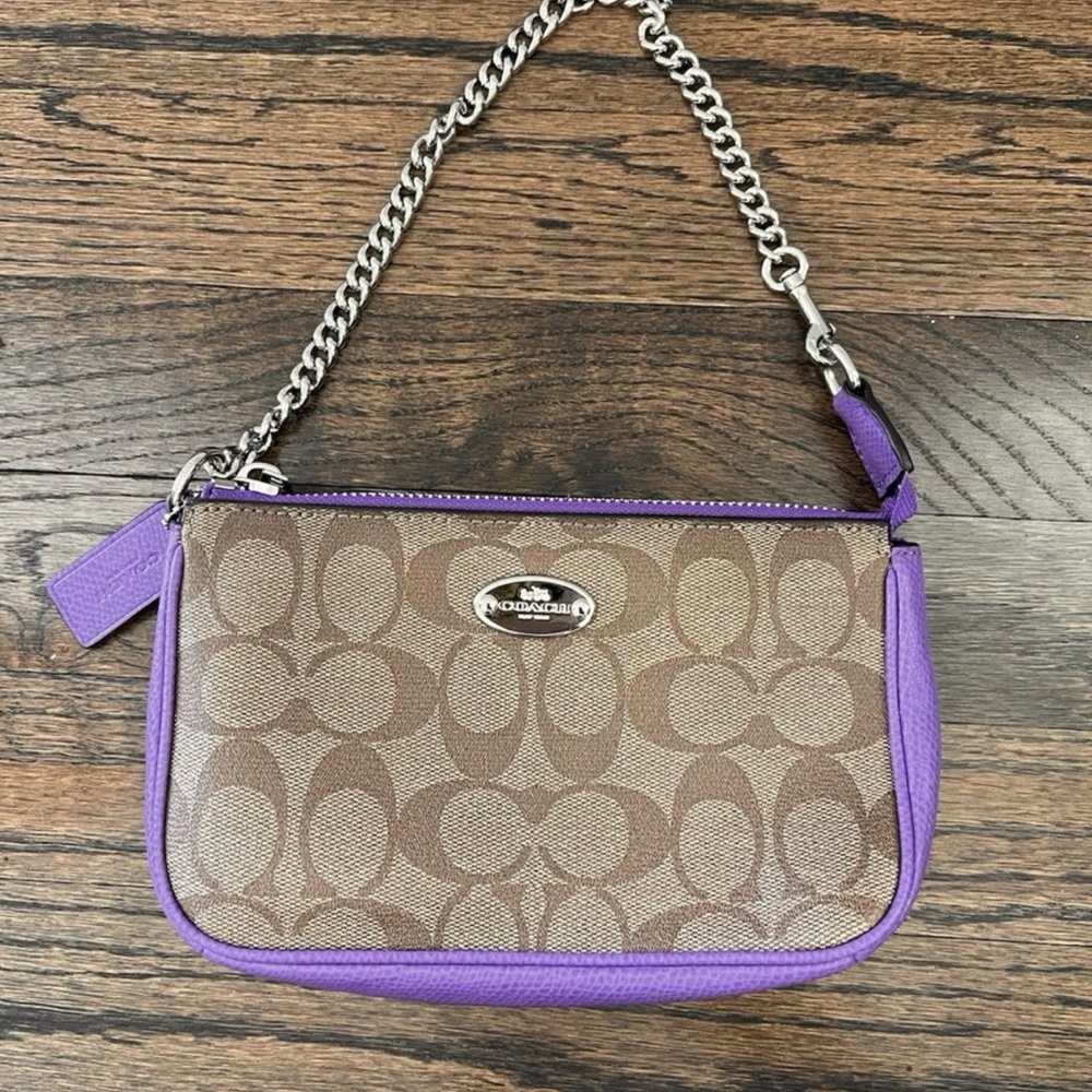 Coach Purple and Brown Clutch with Signature Design